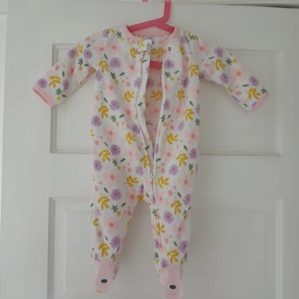Simple Joys Carter's Girl’s Floral Pink Purple Footies Fleece Sleeper Sz 3-6 M